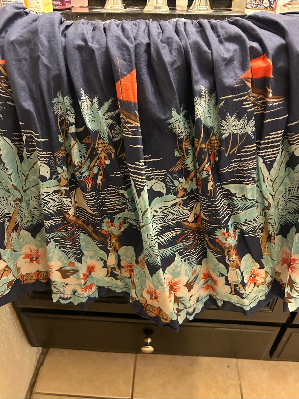 Tommy Hilfiger Navy Circle Skirt with Mint and Coral Tropical Print